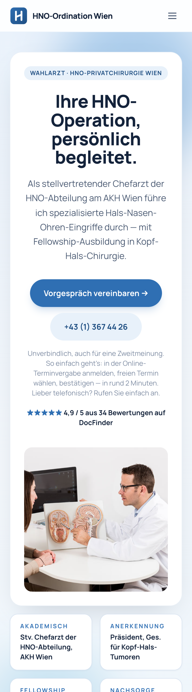 Dieselbe Praxis-Website in der mobilen Ansicht