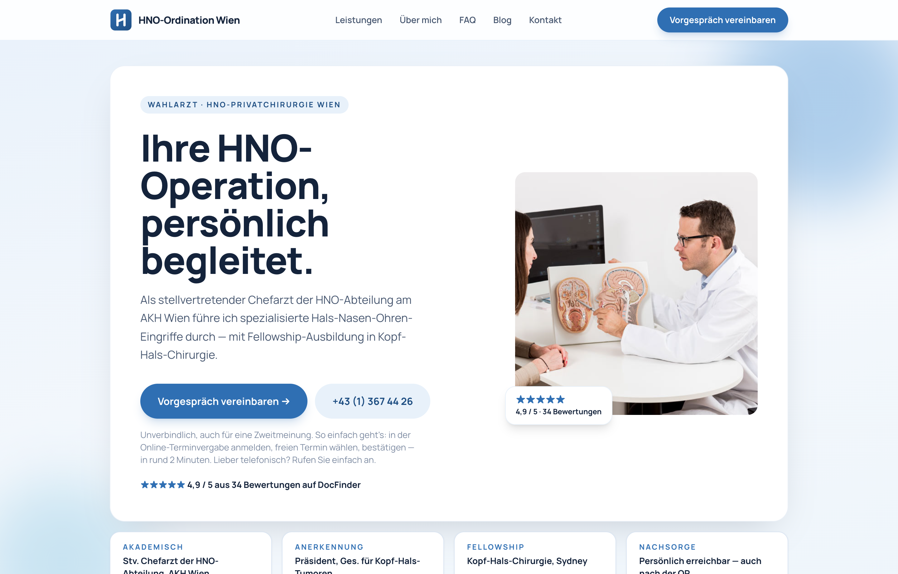 Von MW SEA Marketing gebaute Praxis-Website für eine HNO-Ordination in Wien, Desktop-Ansicht