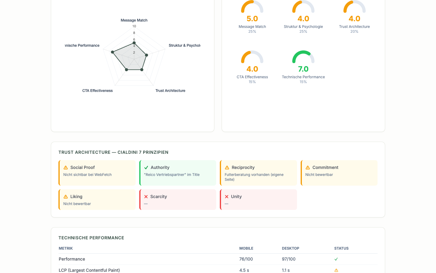 Web-Ansicht des Audits in Desktop-Auflösung