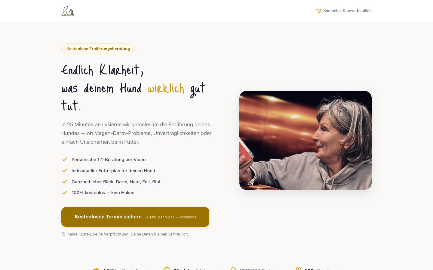 Nutrition consultant · Booking LP desktop view