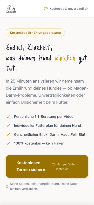 Nutrition consultant · Booking LP mobile view