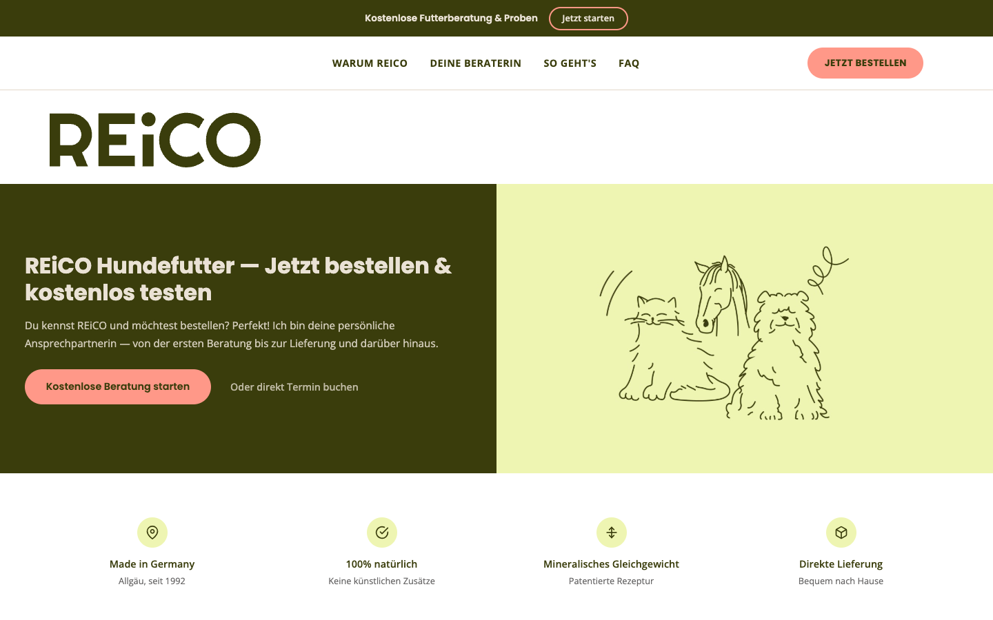 Pet food brand · Brand-story LP desktop view